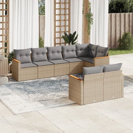Matgrupp för trädgården med dynor 8 delar beige konstrotting