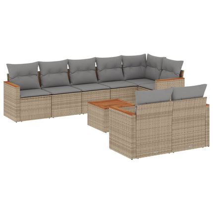 Soffgrupp för trädgården med dynor 9 delar beige konstrotting