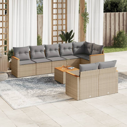 Soffgrupp för trädgården med dynor 9 delar beige konstrotting