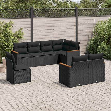 Loungegrupp för trädgården med dynor 8 delar svart konstrotting