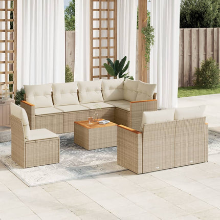 Soffgrupp för trädgården med dynor 9 delar beige konstrotting