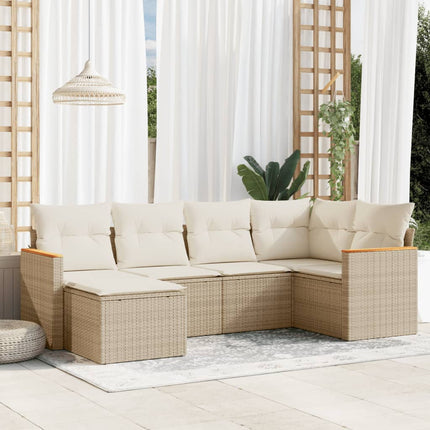 Soffgrupp för trädgården med dynor 6 delar beige konstrotting