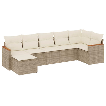 Matgrupp för trädgården med dynor 7 delar beige konstrotting