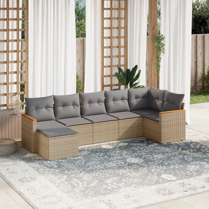 Matgrupp för trädgården med dynor 7 delar beige konstrotting