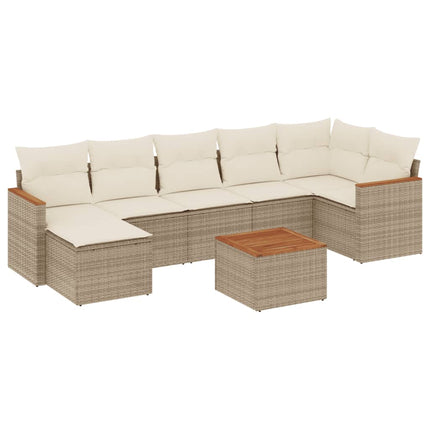 Matgrupp för trädgården med dynor 8 delar beige konstrotting