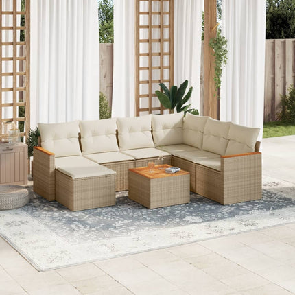 Matgrupp för trädgården med dynor 8 delar beige konstrotting