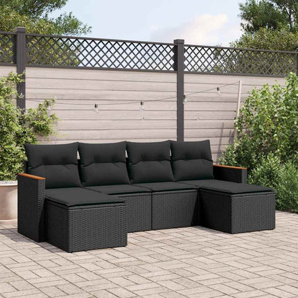 Loungegrupp med dynor 6 delar svart konstrotting
