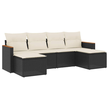 Loungegrupp med dynor 6 delar svart konstrotting