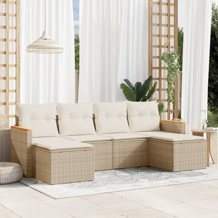 Soffgrupp för trädgården med dynor 6 delar beige konstrotting