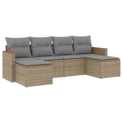 Soffgrupp för trädgården med dynor 6 delar beige konstrotting