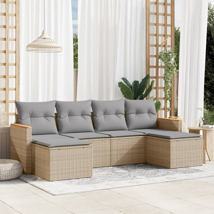 Soffgrupp för trädgården med dynor 6 delar beige konstrotting