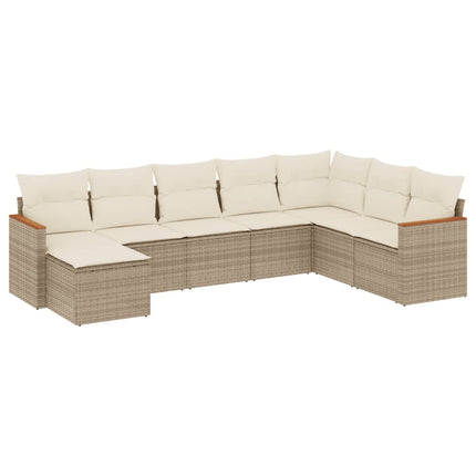 Matgrupp för trädgården med dynor 8 delar beige konstrotting
