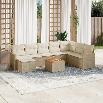 Soffgrupp för trädgården med dynor 9 delar beige konstrotting