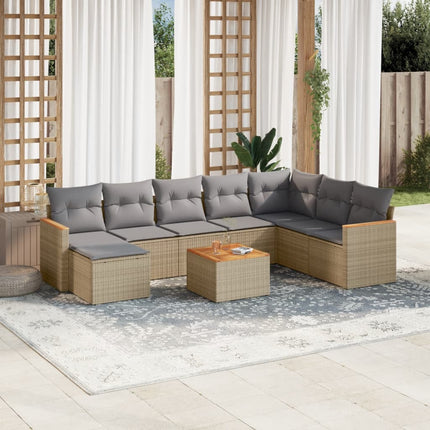 Soffgrupp för trädgården med dynor 9 delar beige konstrotting