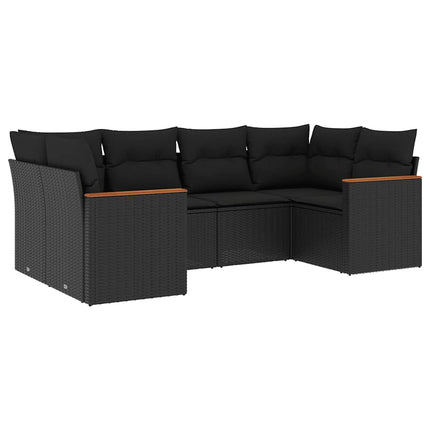 Loungegrupp med dynor 6 delar svart konstrotting