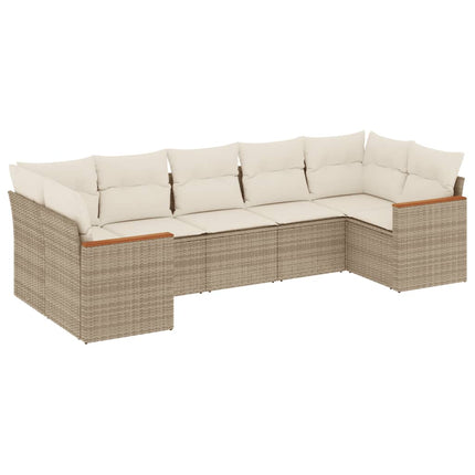 Matgrupp för trädgården med dynor 7 delar beige konstrotting