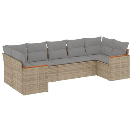 Matgrupp för trädgården med dynor 7 delar beige konstrotting
