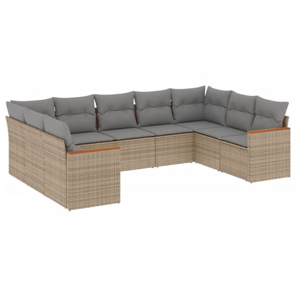 Soffgrupp för trädgården med dynor 9 delar beige konstrotting