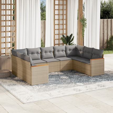 Soffgrupp för trädgården med dynor 9 delar beige konstrotting