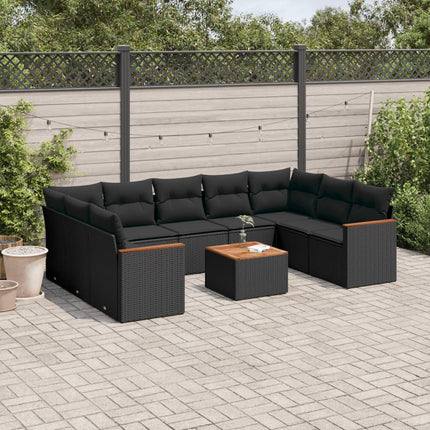Loungegrupp 10 delar med svarta dynor konstrotting