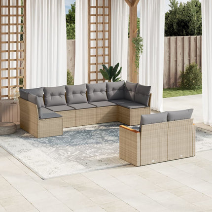 Soffgrupp för trädgården med dynor 9 delar beige konstrotting