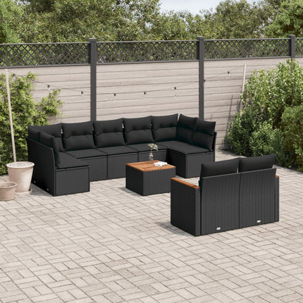 Loungegrupp 10 delar med svarta dynor konstrotting