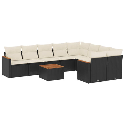 Loungegrupp 10 delar med svarta dynor konstrotting