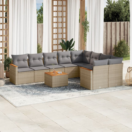 Soffgrupp för trädgård med dynor 10 delar beige konstrotting