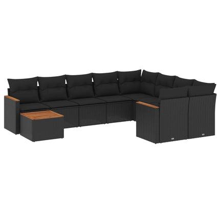 Loungegrupp 10 delar med svarta dynor konstrotting