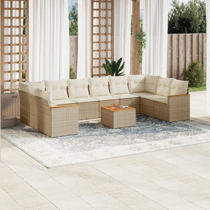 Loungegrupp för trädgården m. dynor 11 delar beige konstrotting