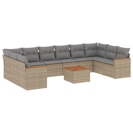 Loungegrupp för trädgården m. dynor 11 delar beige konstrotting