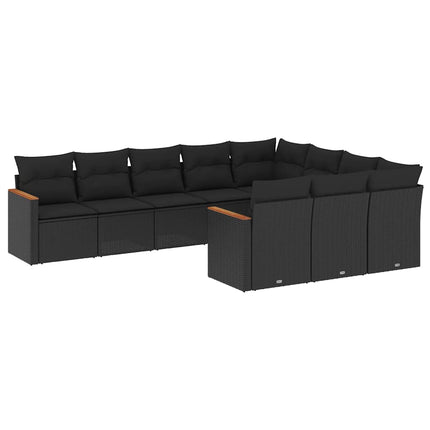 Loungegrupp 10 delar med svarta dynor konstrotting