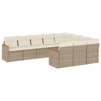 Soffgrupp för trädgård med dynor 10 delar beige konstrotting