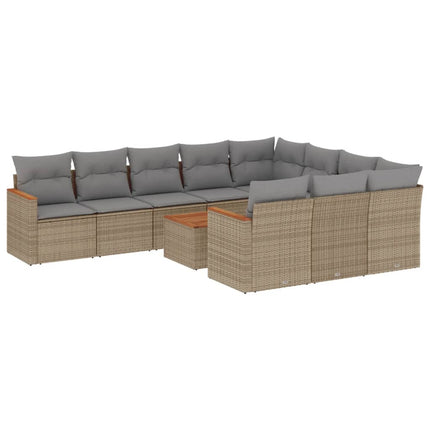 Loungegrupp för trädgården m. dynor 11 delar beige konstrotting