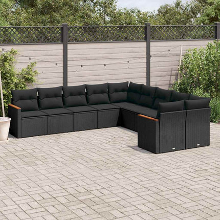 Loungegrupp 10 delar med svarta dynor konstrotting