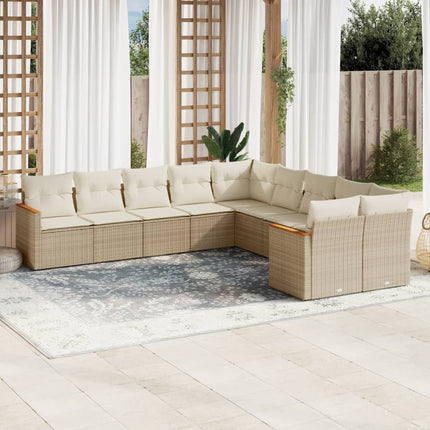 Soffgrupp för trädgård med dynor 10 delar beige konstrotting