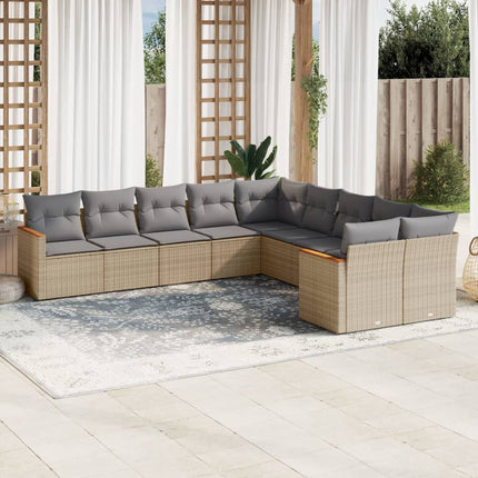 Soffgrupp för trädgård med dynor 10 delar beige konstrotting
