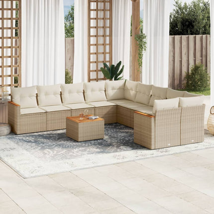 Loungegrupp för trädgården m. dynor 11 delar beige konstrotting