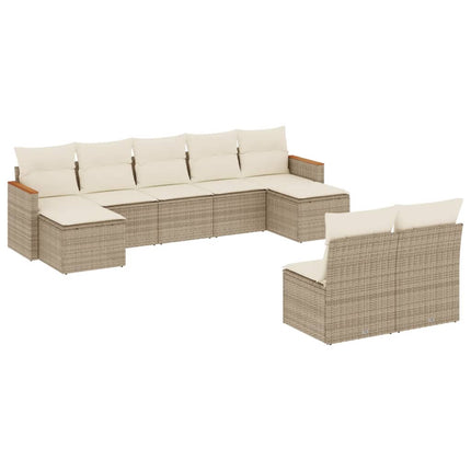 Soffgrupp för trädgården med dynor 9 delar beige konstrotting