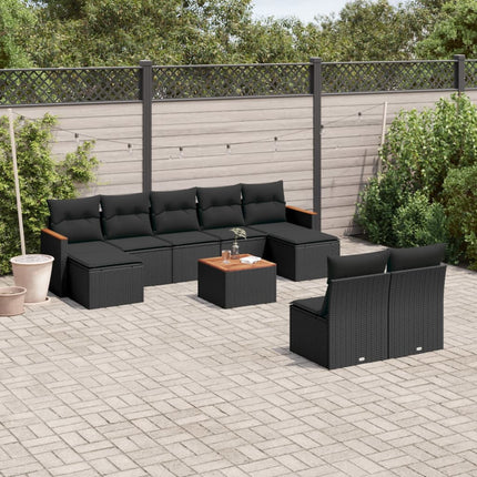 Loungegrupp 10 delar med svarta dynor konstrotting