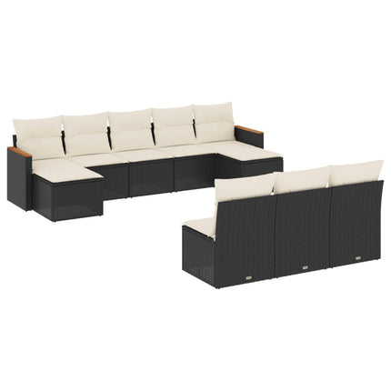 Loungegrupp 10 delar med svarta dynor konstrotting