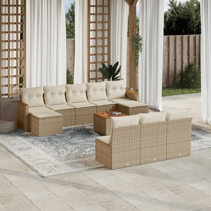 Loungegrupp för trädgården m. dynor 11 delar beige konstrotting