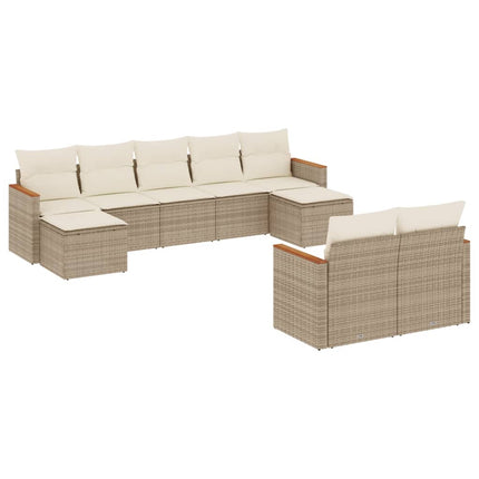 Soffgrupp för trädgården med dynor 9 delar beige konstrotting
