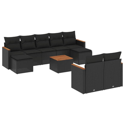 Loungegrupp 10 delar med svarta dynor konstrotting