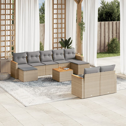 Soffgrupp för trädgård med dynor 10 delar beige konstrotting