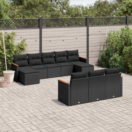 Loungegrupp 10 delar med svarta dynor konstrotting