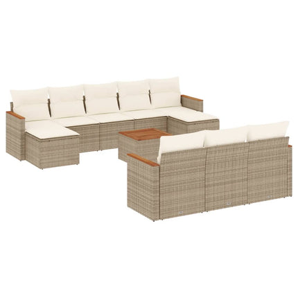 Loungegrupp för trädgården m. dynor 11 delar beige konstrotting