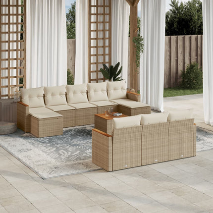Loungegrupp för trädgården m. dynor 11 delar beige konstrotting