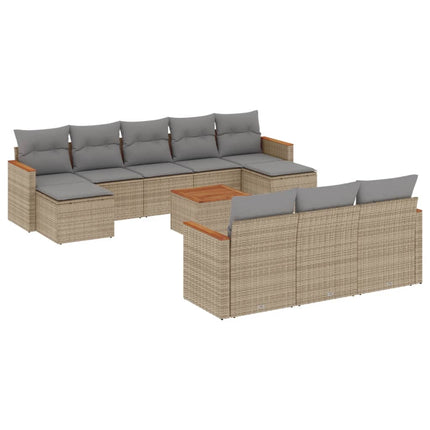 Loungegrupp för trädgården m. dynor 11 delar beige konstrotting