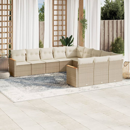 Loungegrupp för trädgården m. dynor 11 delar beige konstrotting